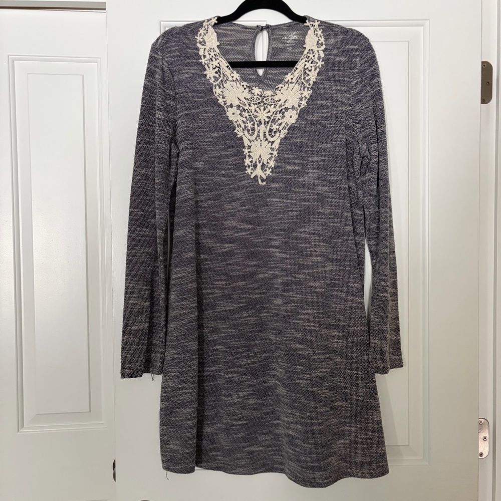 ALYA Lace Color Long Sleeve A-line Heathered Swing Dress size L